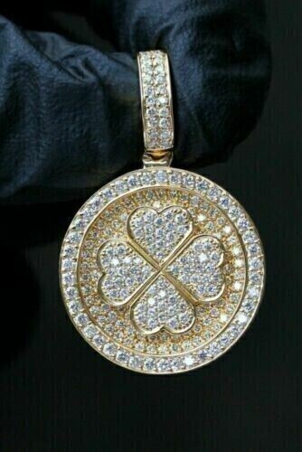 2Ct Round Cut Lab-Created Men’s 4 Leaflet Clover Pendant 14k Yellow Gold Plated