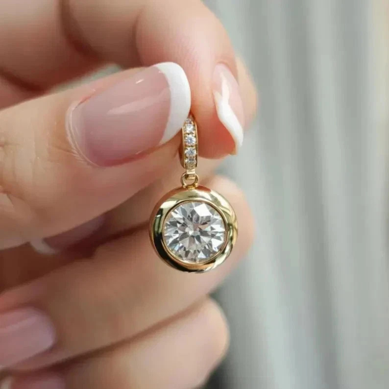 3CT Round Cut Lab Created Diamond Bezel Set Charm Pendant 14k Yellow Gold Plated