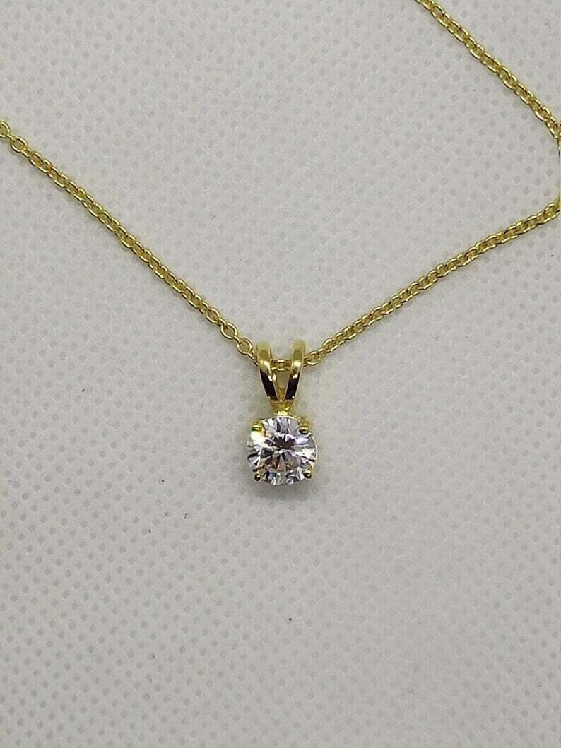 2 Ct Round Cut Moissanite Women’s Charm Pendant Necklace 14K Yellow Gold Plated