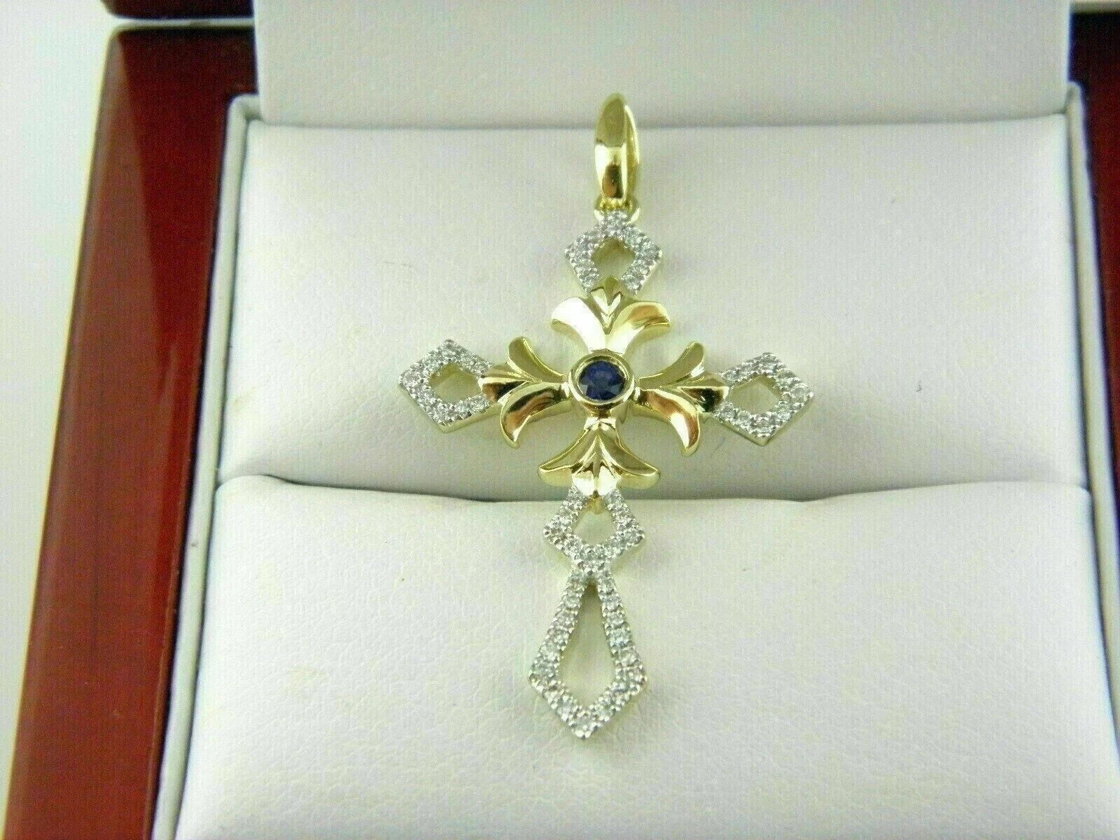 1.30Ct Round Cut White Moissanite Women’s Cross Pendant 14K Yellow Gold Plated