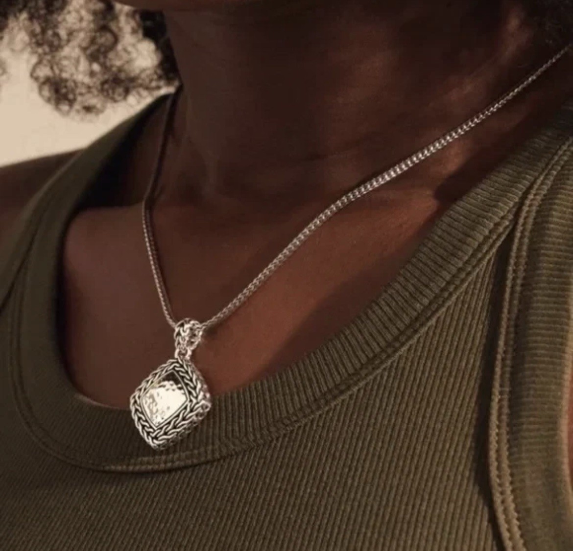 John Hardy Classic Chain Sterling Silver Palu Hammered Pendant Necklace!