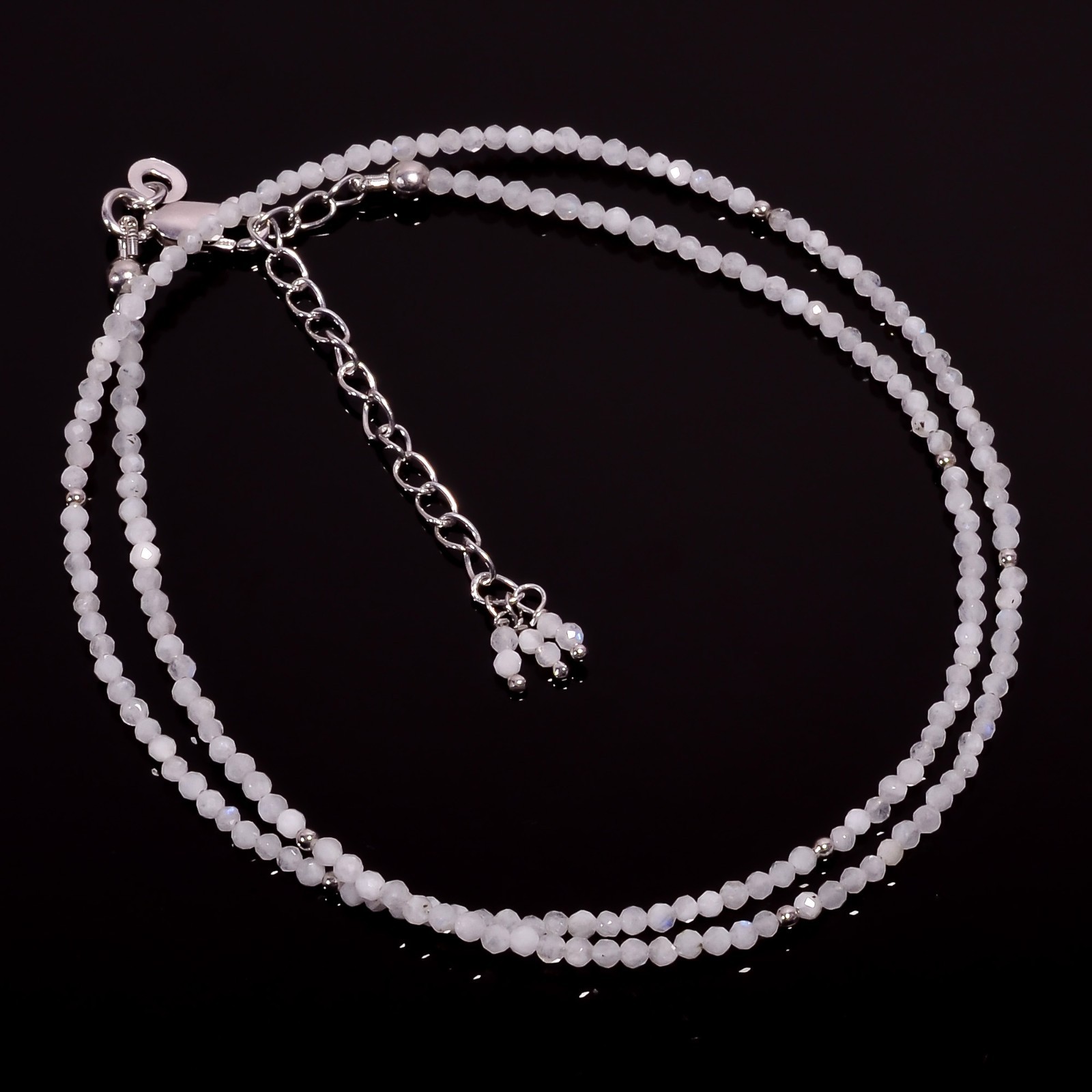 Natural Rainbow Moonstone 925 Sterling Silver AAA Beads Necklace 17-19″ P-818