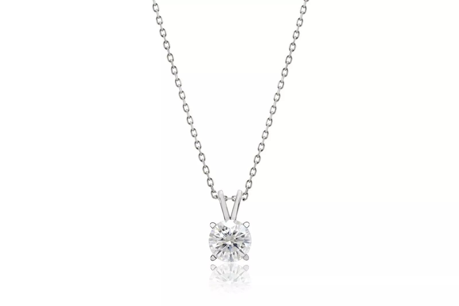 Lab Grown Diamond Solitaire Pendant Necklace In 14k White Gold Color D-E VS1