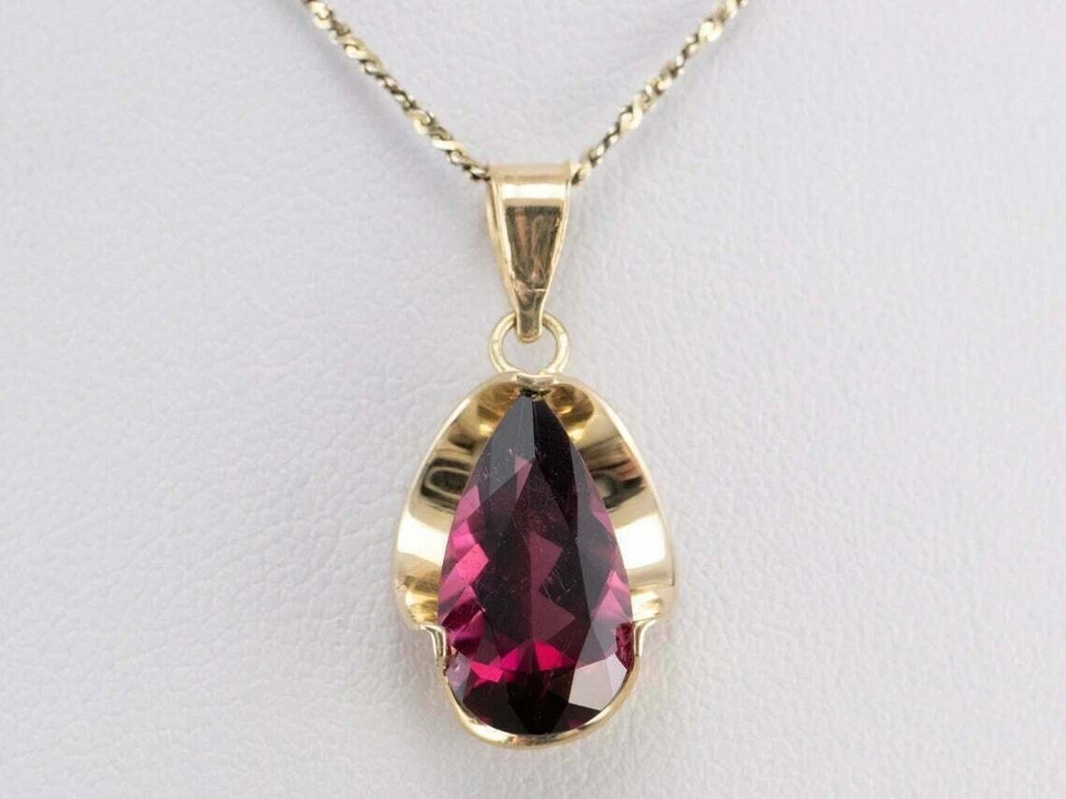 2Ct Pear Cut Lab Created Red Ruby Women Wedding Pendant 14K Yellow Gold Plated