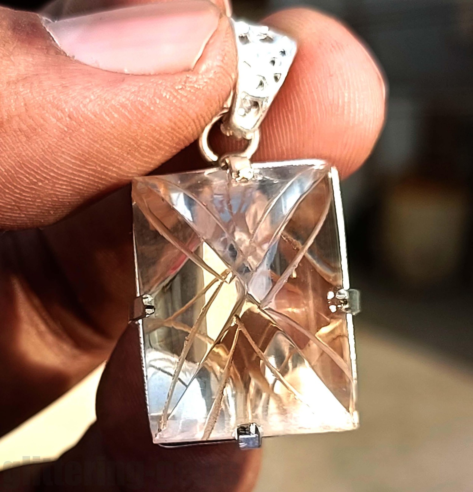 73 Ct Lab Grown Diamond Raw VVS1 Pendant 37 X 17 925 Silver Free Chain IGL 6FHP