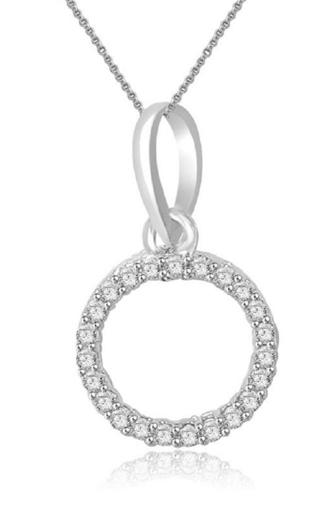 Circle Pendant Necklace I1 G 0.30Ct Round Diamond 14K White Yellow Gold 0.80Inch