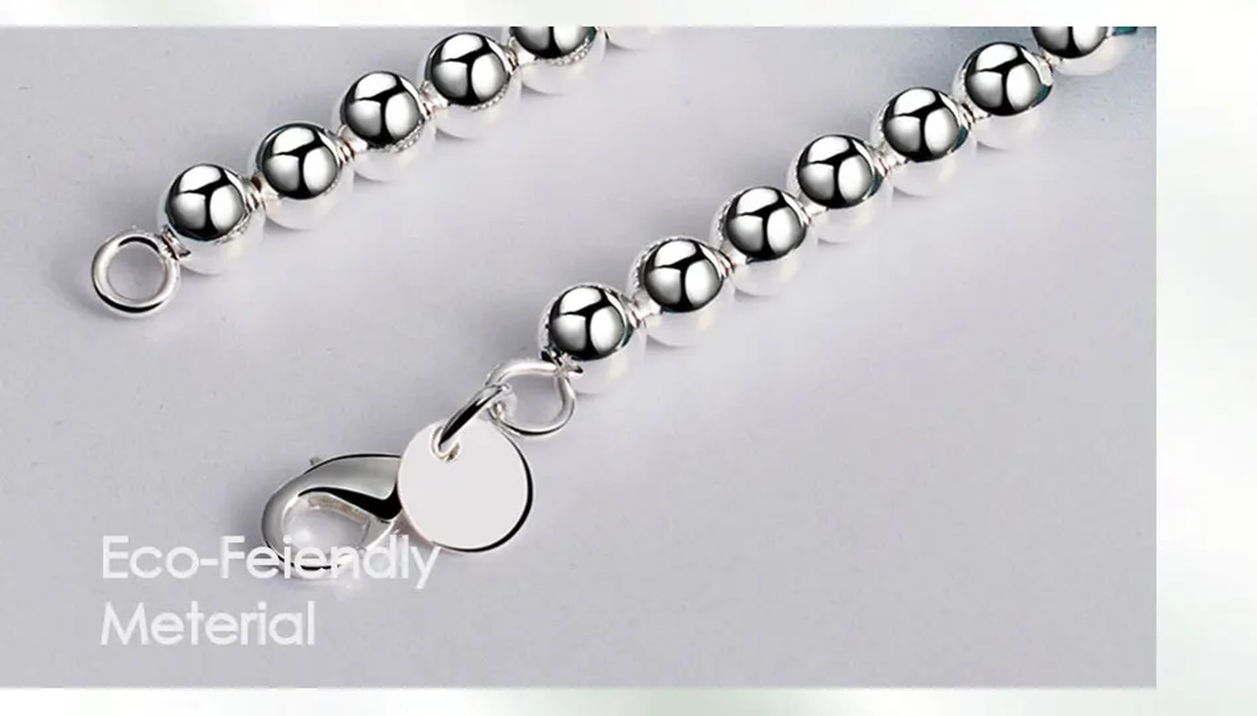 Jewelrytop 925 Sterling Silver 6Mm Smooth Beads Ball Chain Necklace for Women Tr