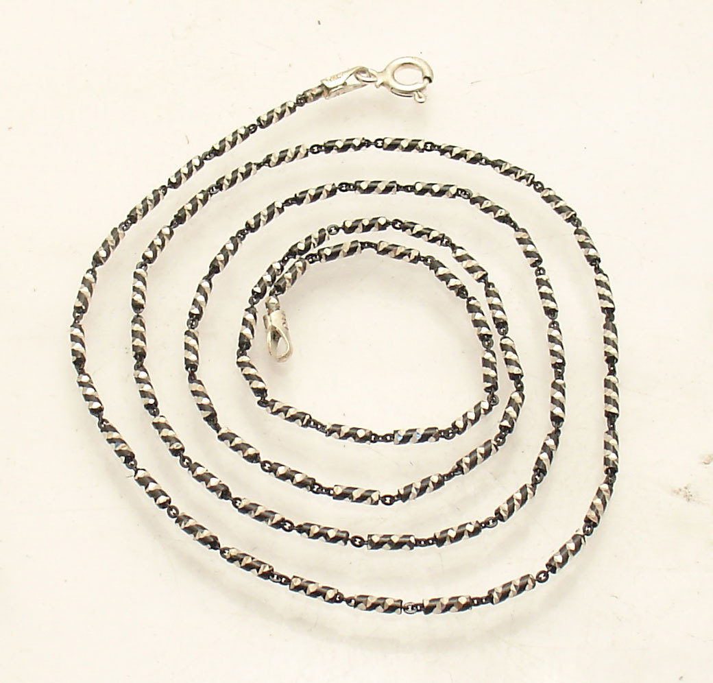 Diamond Cut Barrel Cable Link Chain Necklace Black Rhodium Real Sterling Silver