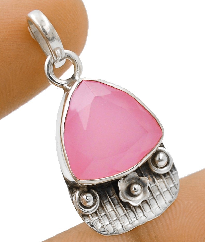 Natural Faceted Rose Quartz 925 Solid Sterling Silver Pendant 1 1/4″ Long @B8-9
