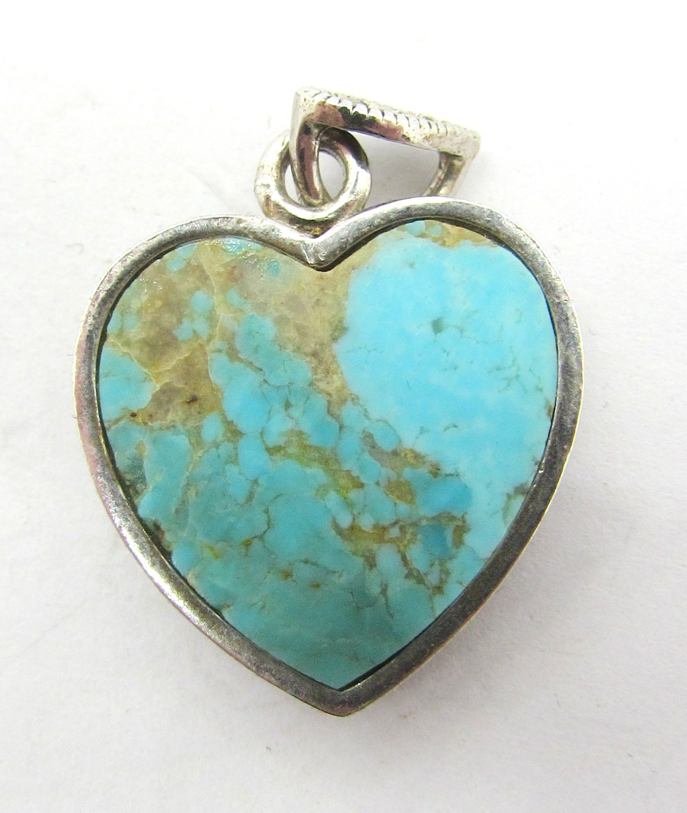 925 STERLING SILVER MARCASITE TURQUOISE HEART PENDANT OR CHARM 27X18 MM ~ 3.2G