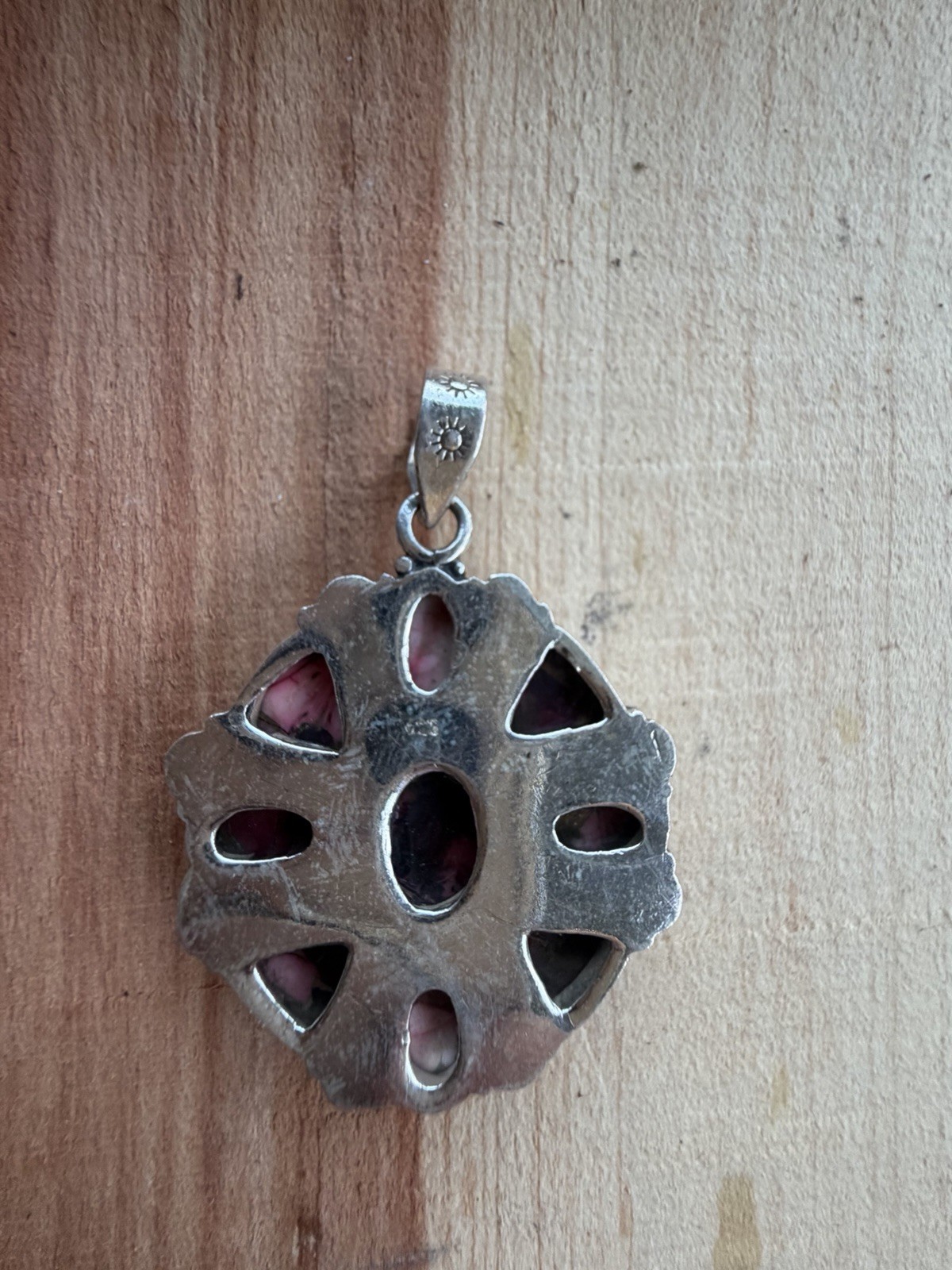 925 Sterling Silver Red Dahlia Turquoise 8-Stone Cluster Round Pendant