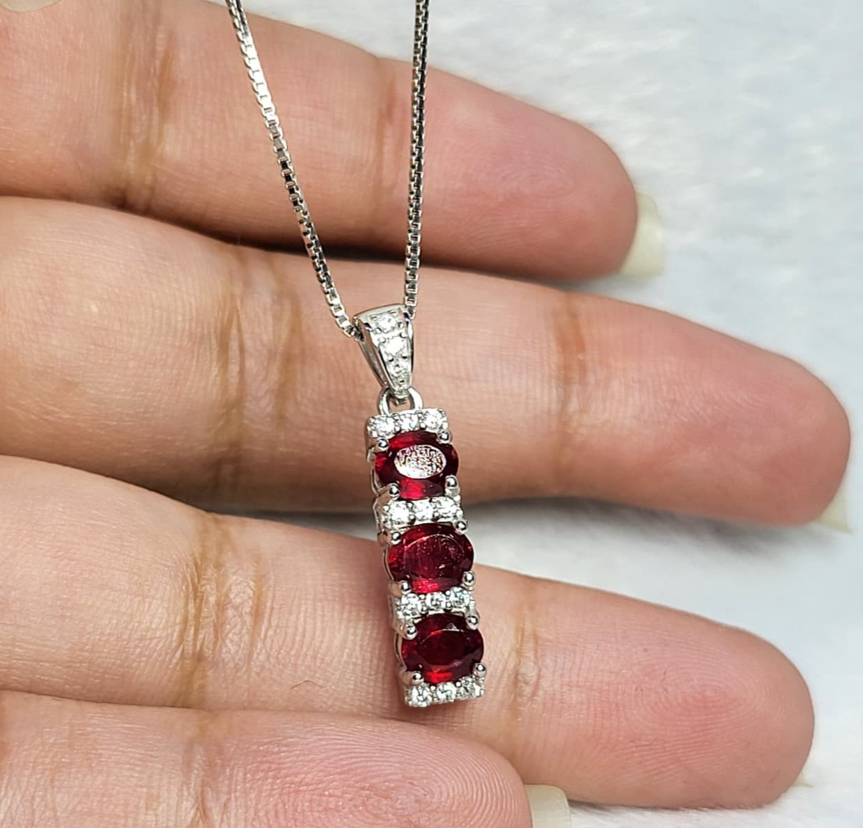 925 Sterling Silver Pendant Oval Ruby Glass Filled 5x4MM Gemstone Jewelry.