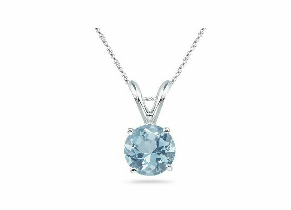 3.25 CT Aquamarine Solitaire Round Pendant Necklace in Solid Sterling Silver