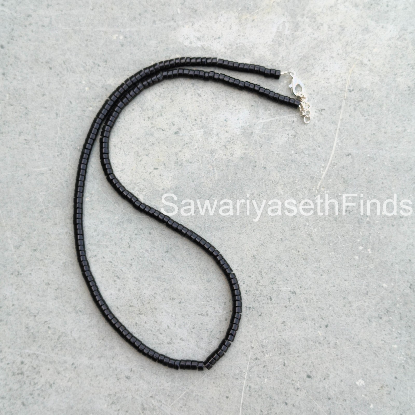 Black Tourmaline Tube Beads Necklace, Natural Gemstone, Minimalist Crystal Jewe
