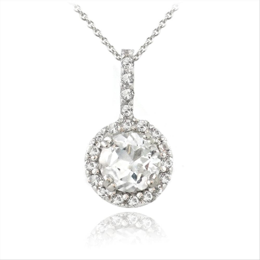 925 Silver 1.65ct White Topaz Round Drop Pendant, 18″