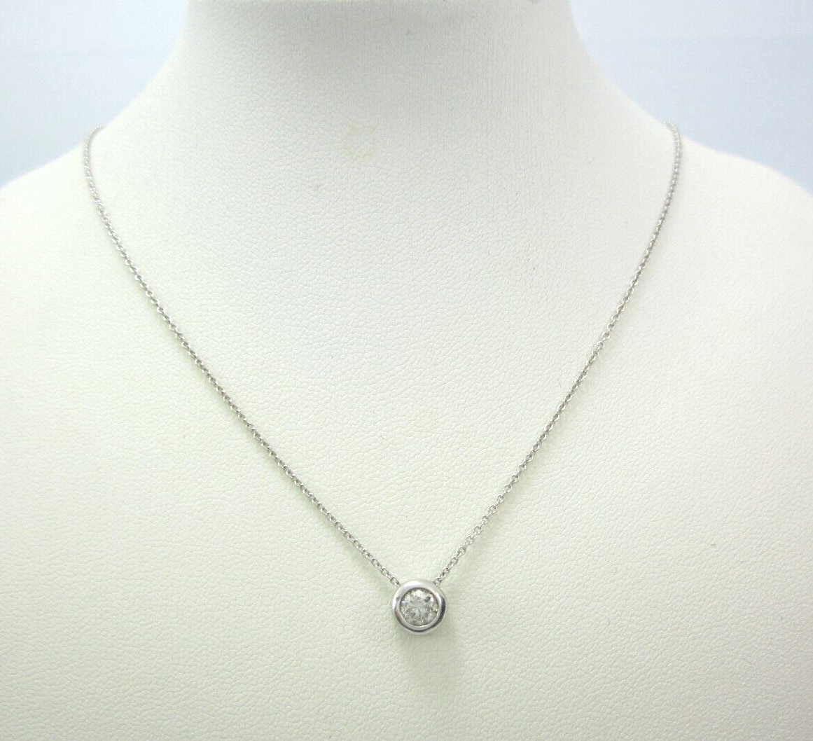 BEAUTIFUL 14K WG 16-1/4″ CHAIN NECKLACE W/ SOLITIARE DIAMOND PENDANT .35CT. 2.1G