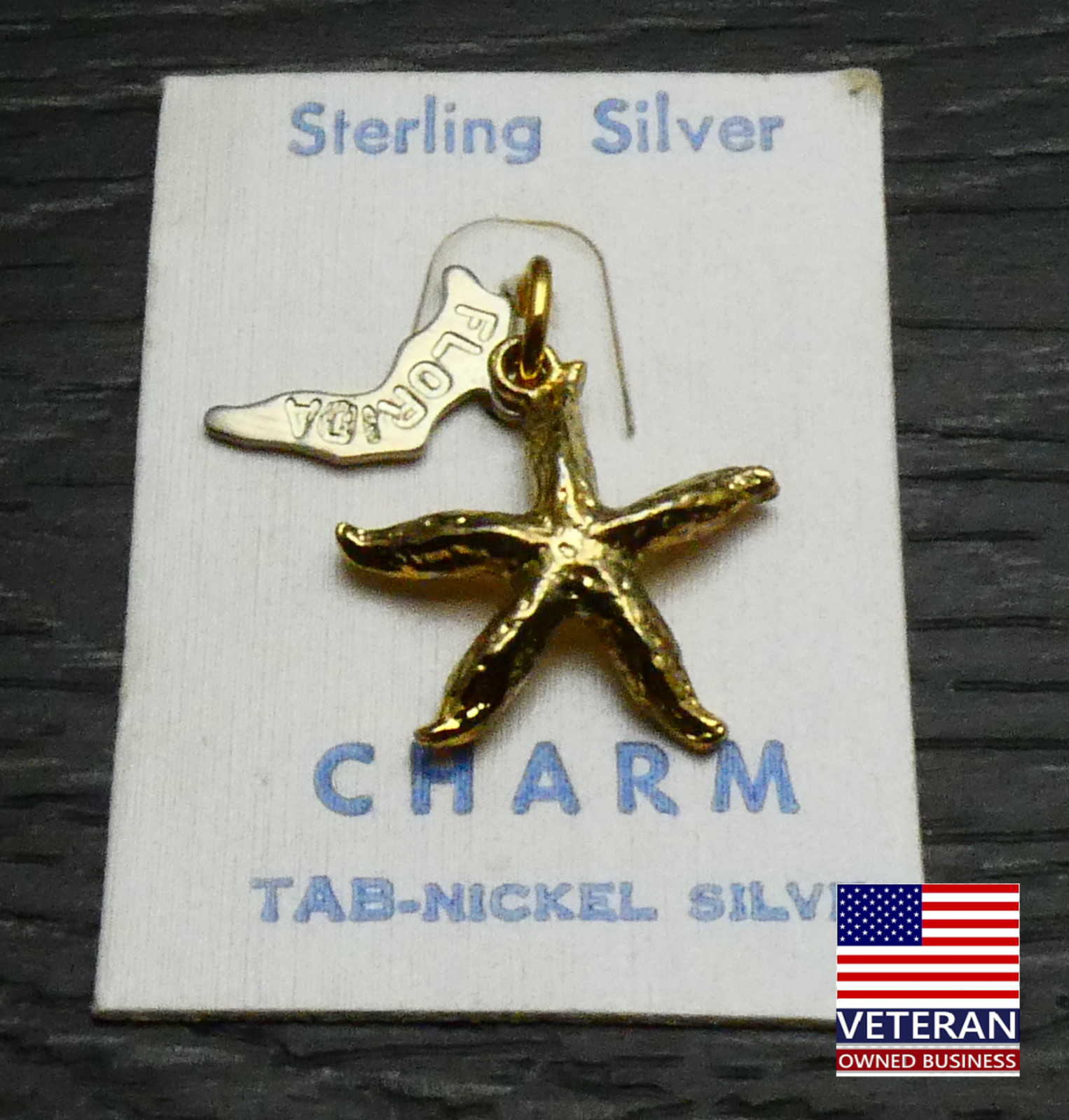 Vintage Sterling Silver 3D Beach Star Fish Florida Gold Tone Pendant Charm