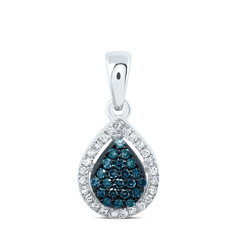 0.15 Ctw Natural Diamond Blue Teardrop Pendant 10k White Gold