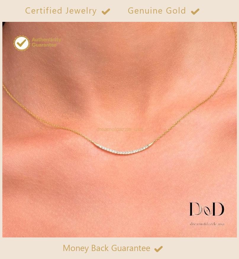 Round Natural Diamond 14K Gold Chain Dainty Prong Fine Daughter Wedding Necklace