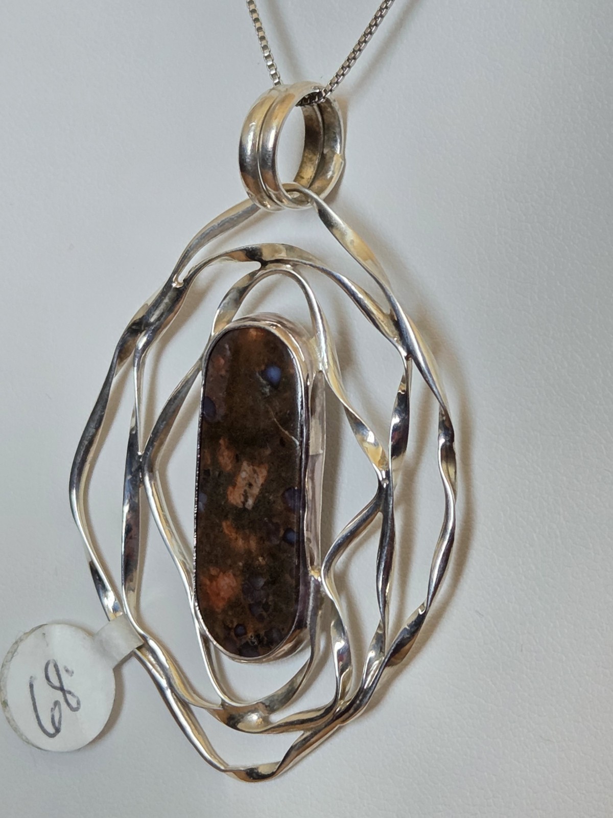 Contemporary Modern Abstract Sterling Silver Pendant Natural Stone #010JN26
