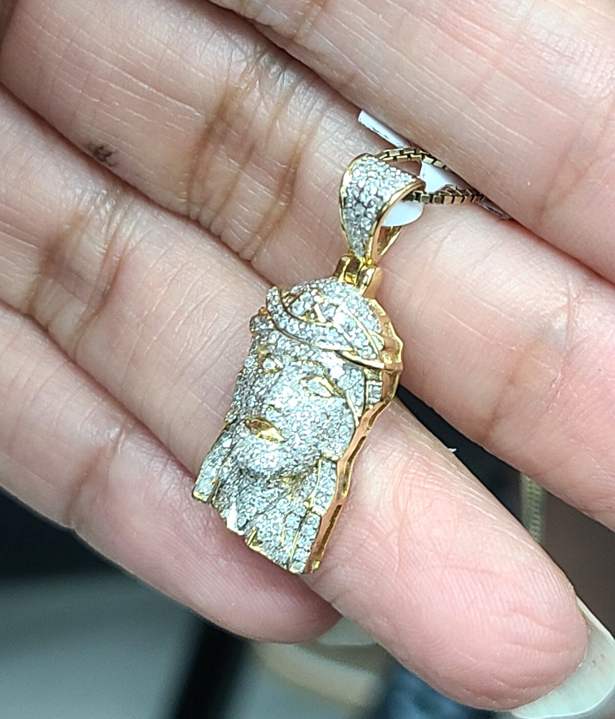 10K Yellow Gold Genuine Natural 0.85ctw Diamonds, Jesus face Pendant Charm 26mm