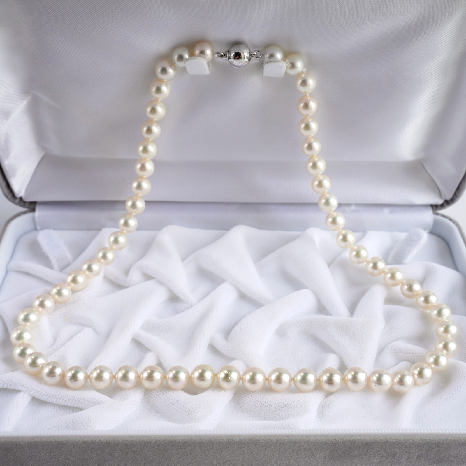 7-7.5mm Round Champagne Japanese Akoya Pearl Necklace Sterling Silver,17.7″