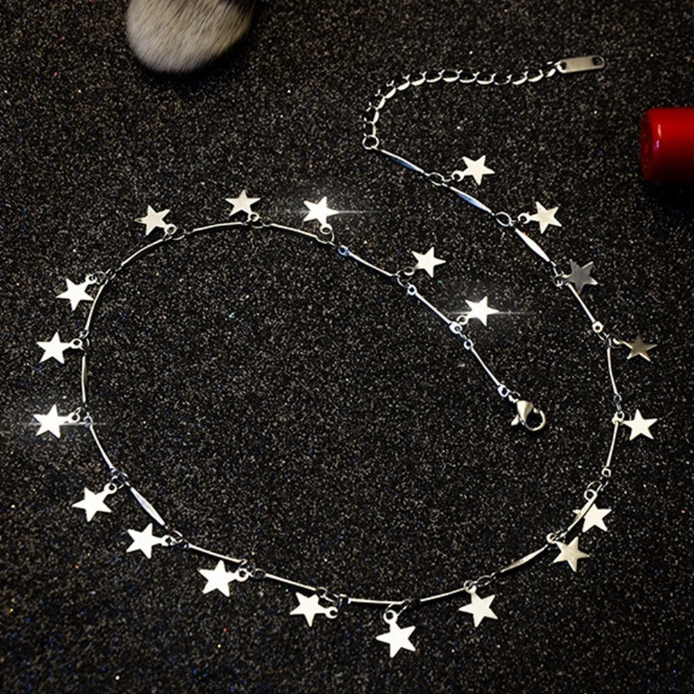Stainless Steel Luck Stars Dainty Choker Necklace (Silver)