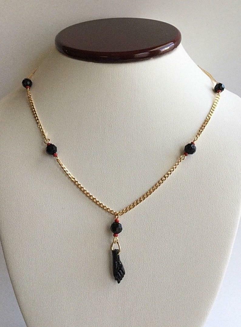 18K Gold Filled Azabache Necklace Curb Link 18″/Cadena de Azabache 18″ Largo-N74
