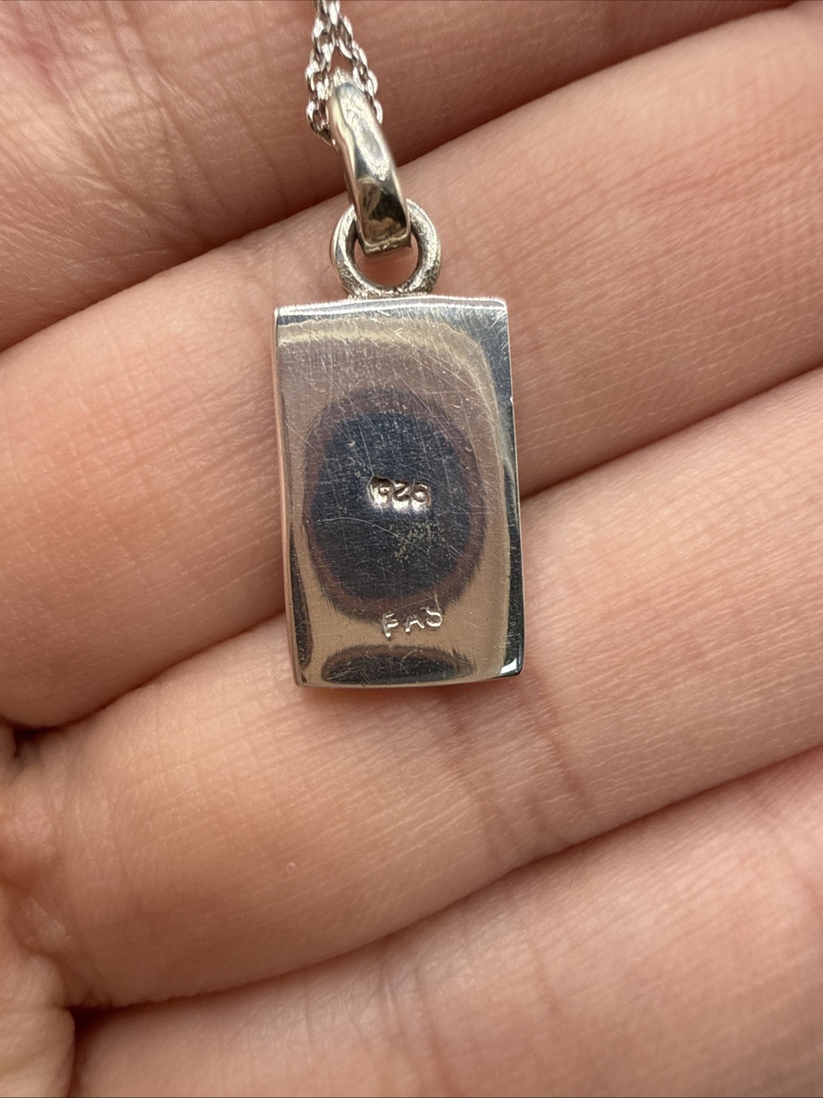 Natural Abalone Shell Sterling Silver Rectangle Pendant Necklace 18”
