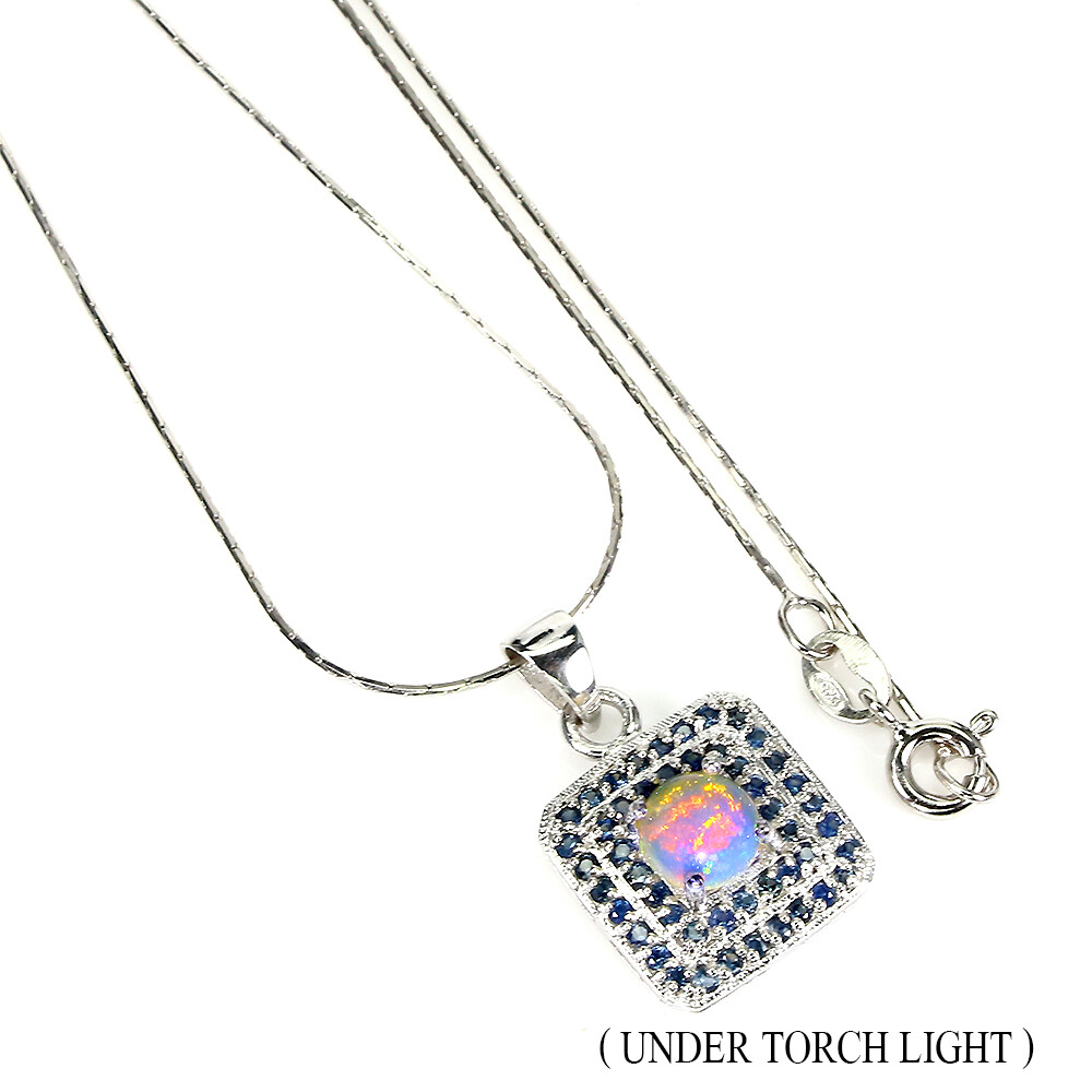 925 Sterling Silver Necklace Round Fire Opal 6mm Sapphire Gemstone Jewelry