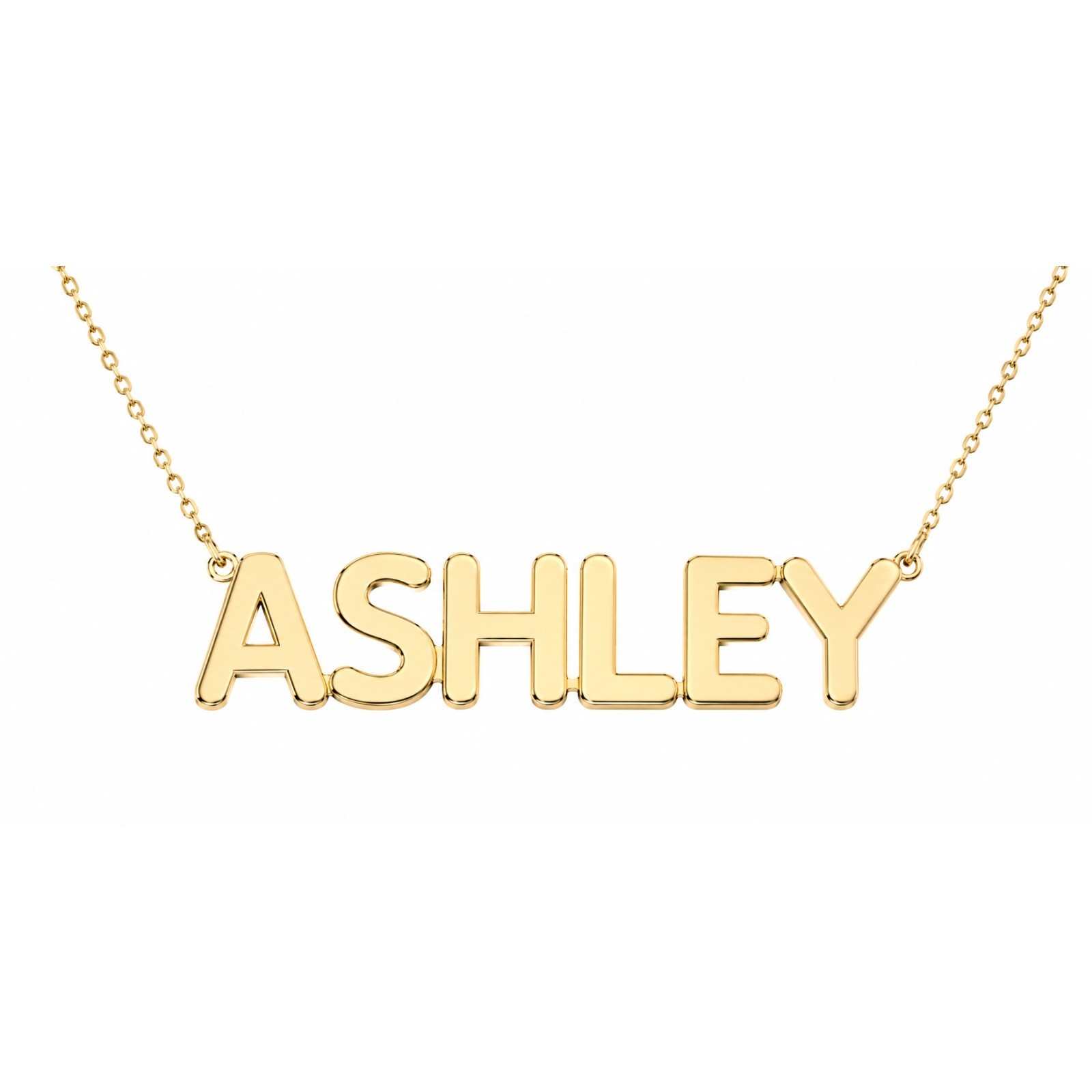 Real 10K Yellow Gold Name Necklace Women Personalized Custom Word Pendant 18″
