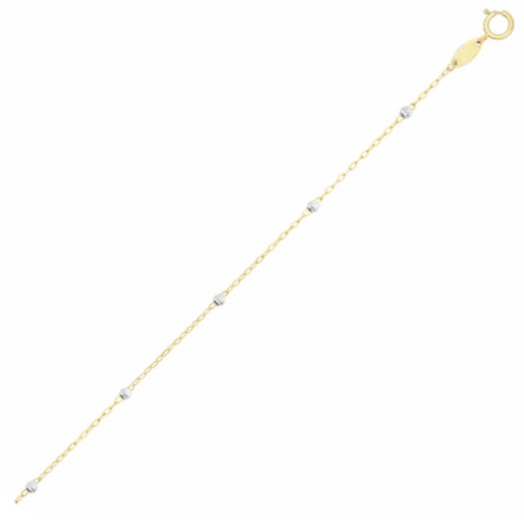 1.5mm Diamond Cut Bead Cable Saturn Chain Necklace Real Two-Tone 14K Yellow Gold