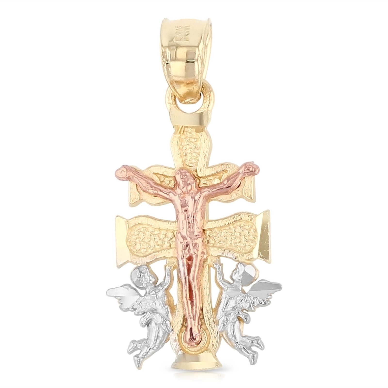 14K Tri Color Gold Jesus Crucifix Cross of Caravaca Religious Pendant