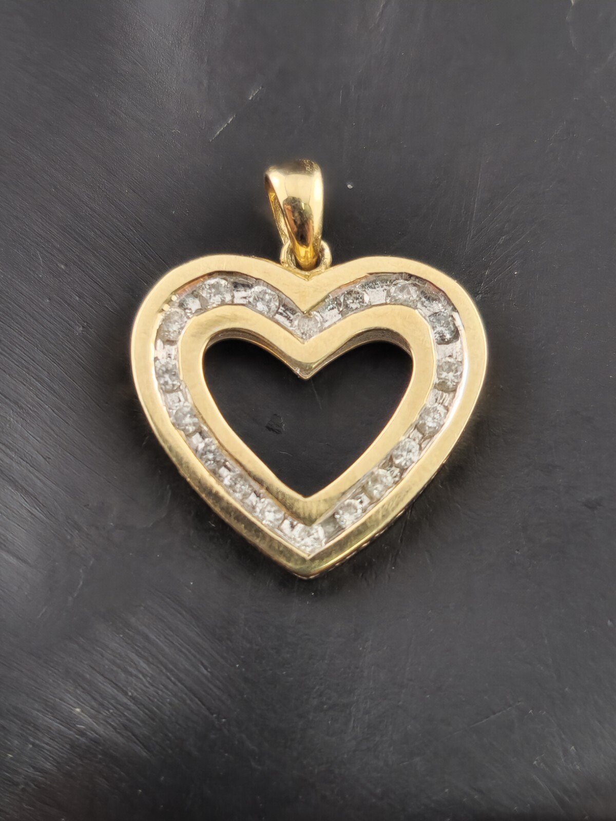 10k Gold & Diamond Heart Reversable Pendant 1/4ct Natural Diamon 2.1g #1360
