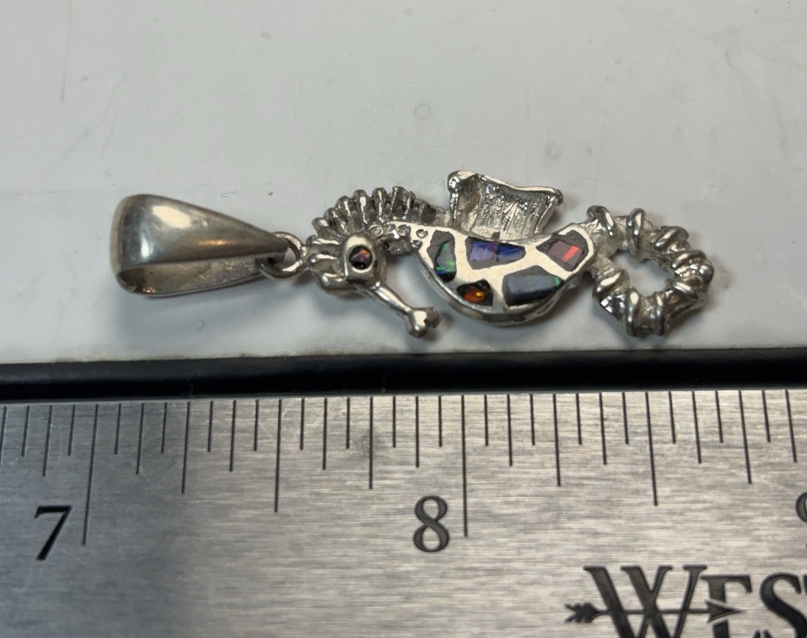 Petite Opal Inlay SEAHORSE Pendant Sterling Silver