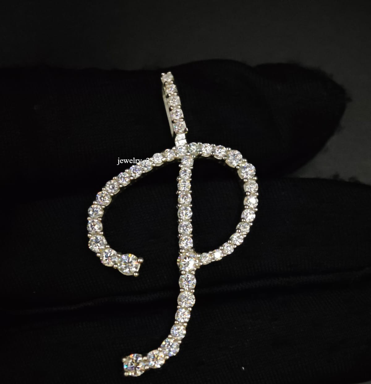 ValentineDay Womens Real Moissanite Initial Letter 1.5Inch “P” Pendant 925Silver