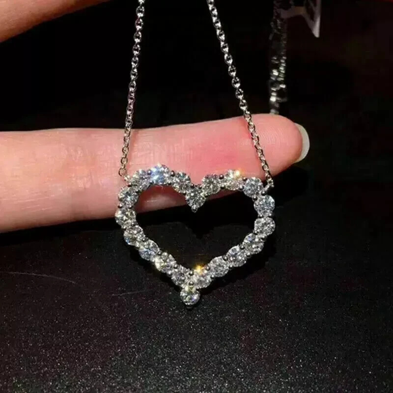 2 Carat Heart Shape Lab-Created Diamond Pendant Necklace 14K White Gold Finish