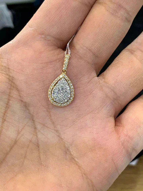 1Ct Round Cut Lab Created Diamond Teardrop Pendant 14K Yellow Gold Plated