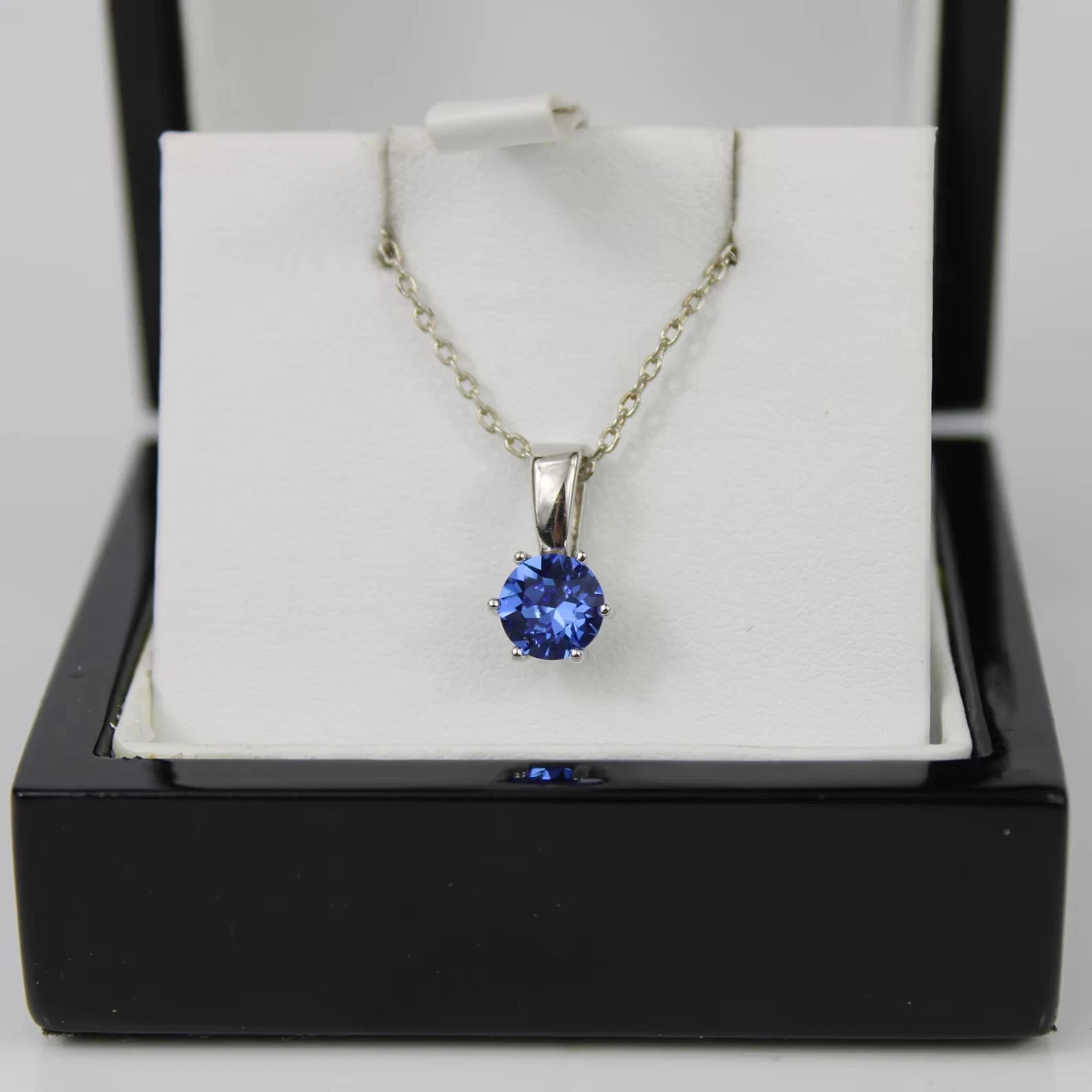 2Ct Round Cut Lab-Created Blue Sapphire 14k White Gold Finish Women’s Pendant