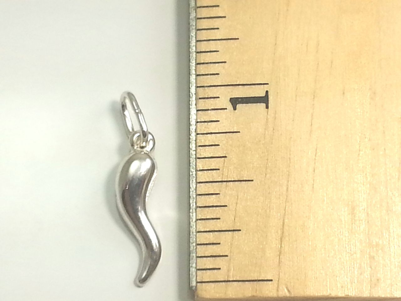Italian Horn Pendant 1 inch Long 925 Sterling Silver Good Luck Amulet