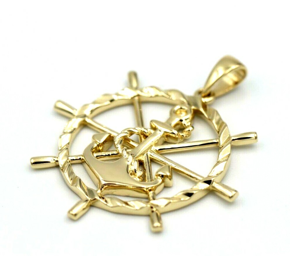Huge 9k 9ct 375 Yellow Gold Anchor Wheel Charm Pendant Nautical Pendant