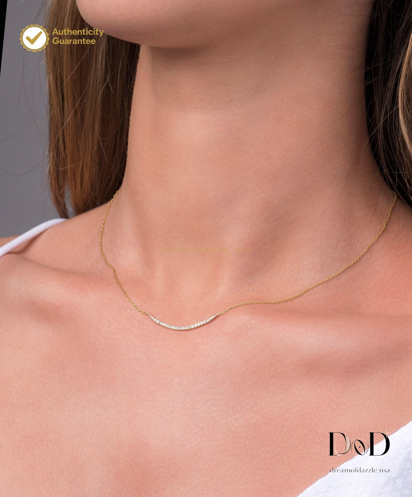 Round Natural Diamond 14K Gold Chain Dainty Prong Fine Daughter Wedding Necklace