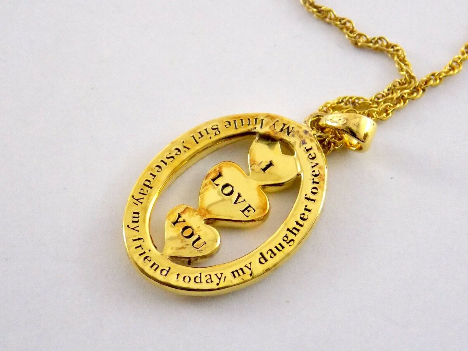 My Daughter I Love You Gold Plated Metal Necklace with Diamond Chip Accents