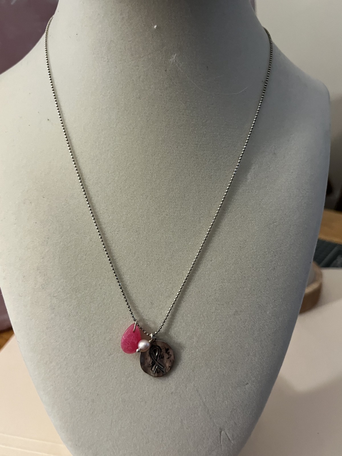Silpada Sterling 925 Silver Breast Cancer Awareness Hope Necklace 17 in N3160