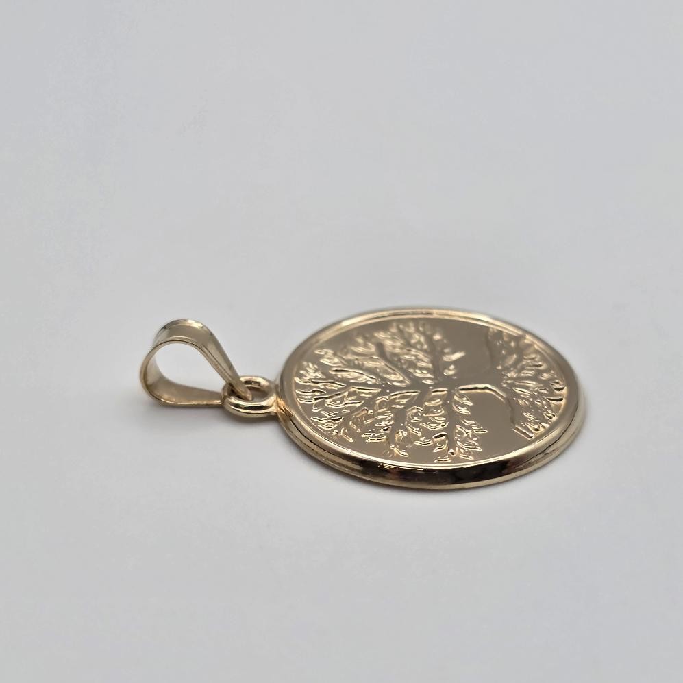 14K Yellow Gold Round Tree of Life Polished Ornate Proof-Like Medallion Pendant