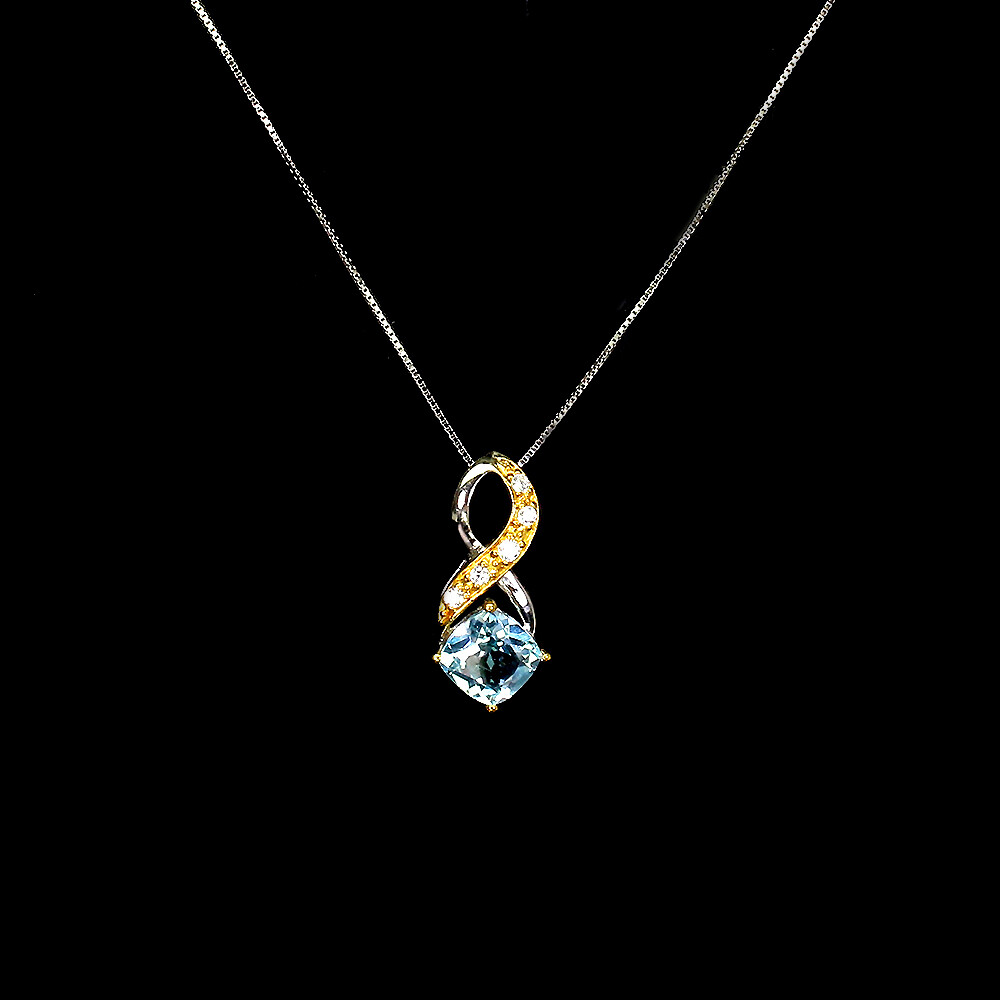 925 Sterling Silver Necklace Cushion Sky Blue Topaz 8mm Gemstone 18 Inches