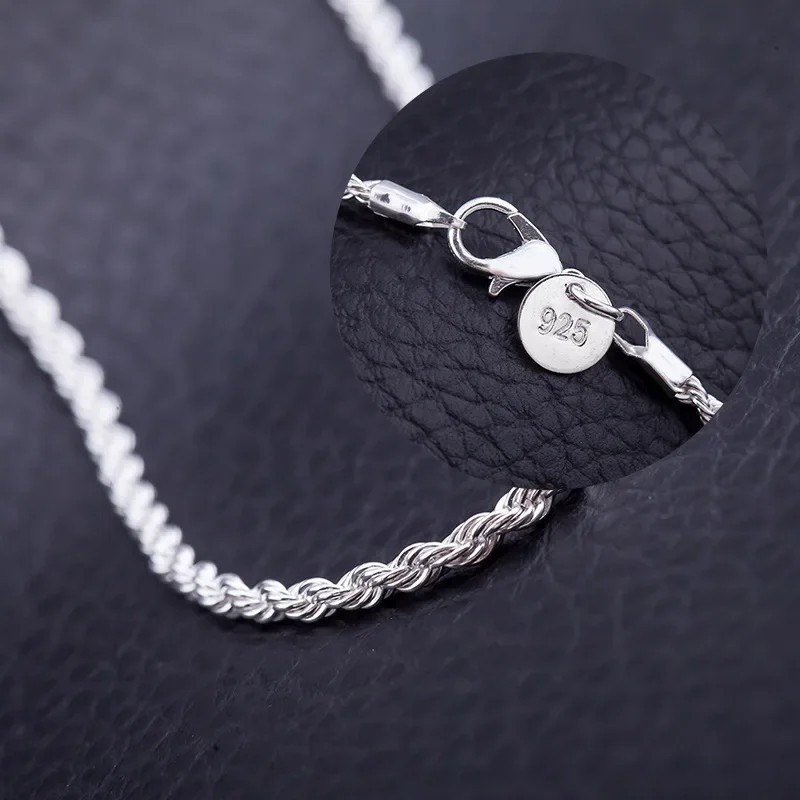 925 Sterling Silver Italian Rope Chain Men’s Necklace 4mm Cut Twisted Link NEW**
