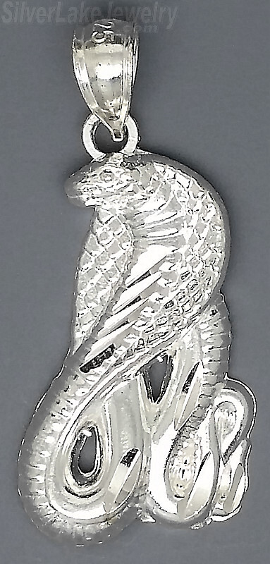Sterling Silver Diamond-cut Small Cobra Snake Charm Pendant