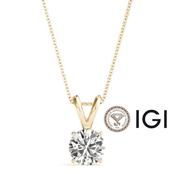 Diamond Pendant Necklace 1.00 Carat D VS1 Ideal Chain 1ct IGI 4 Prong Lab Grown