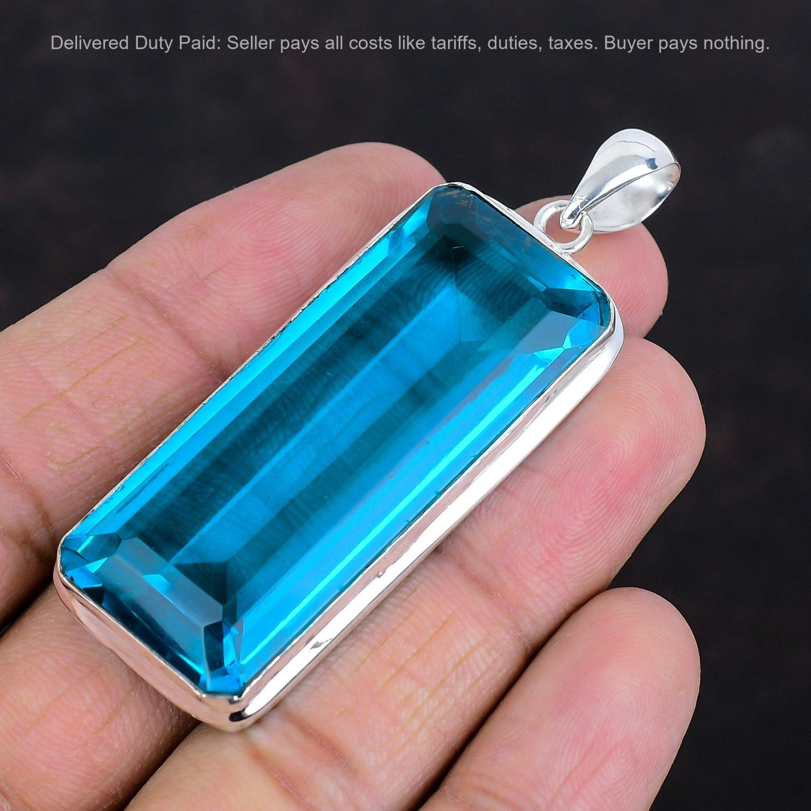 Radiant Indicolite Stone Bezel Artisan Engagement Pendant 925 Sterling Silver